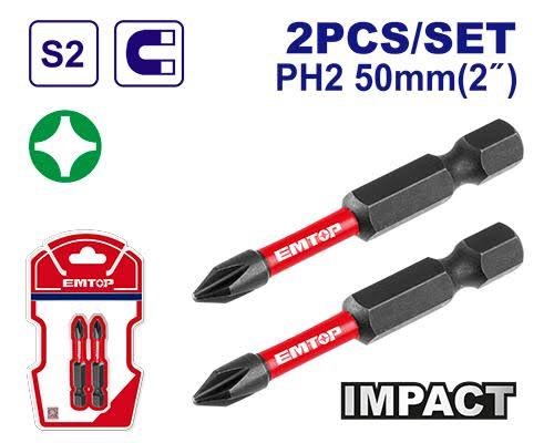 Emtop Impact Screwing Bits Bit PH2 - 50 MM (Pk 2 Ad)