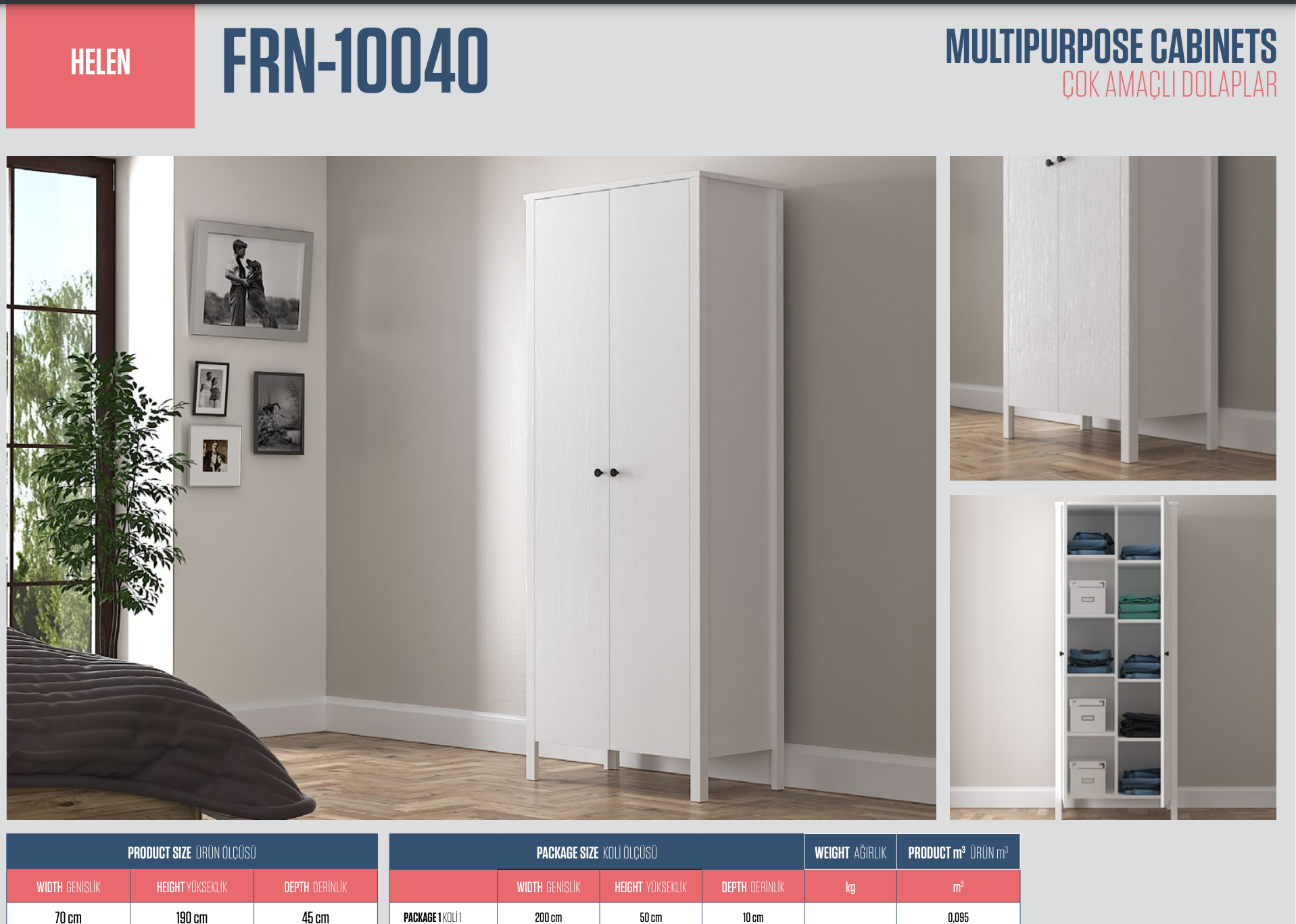 Helen Multi Purpose Cabinet White 70CMx190CMx45CM