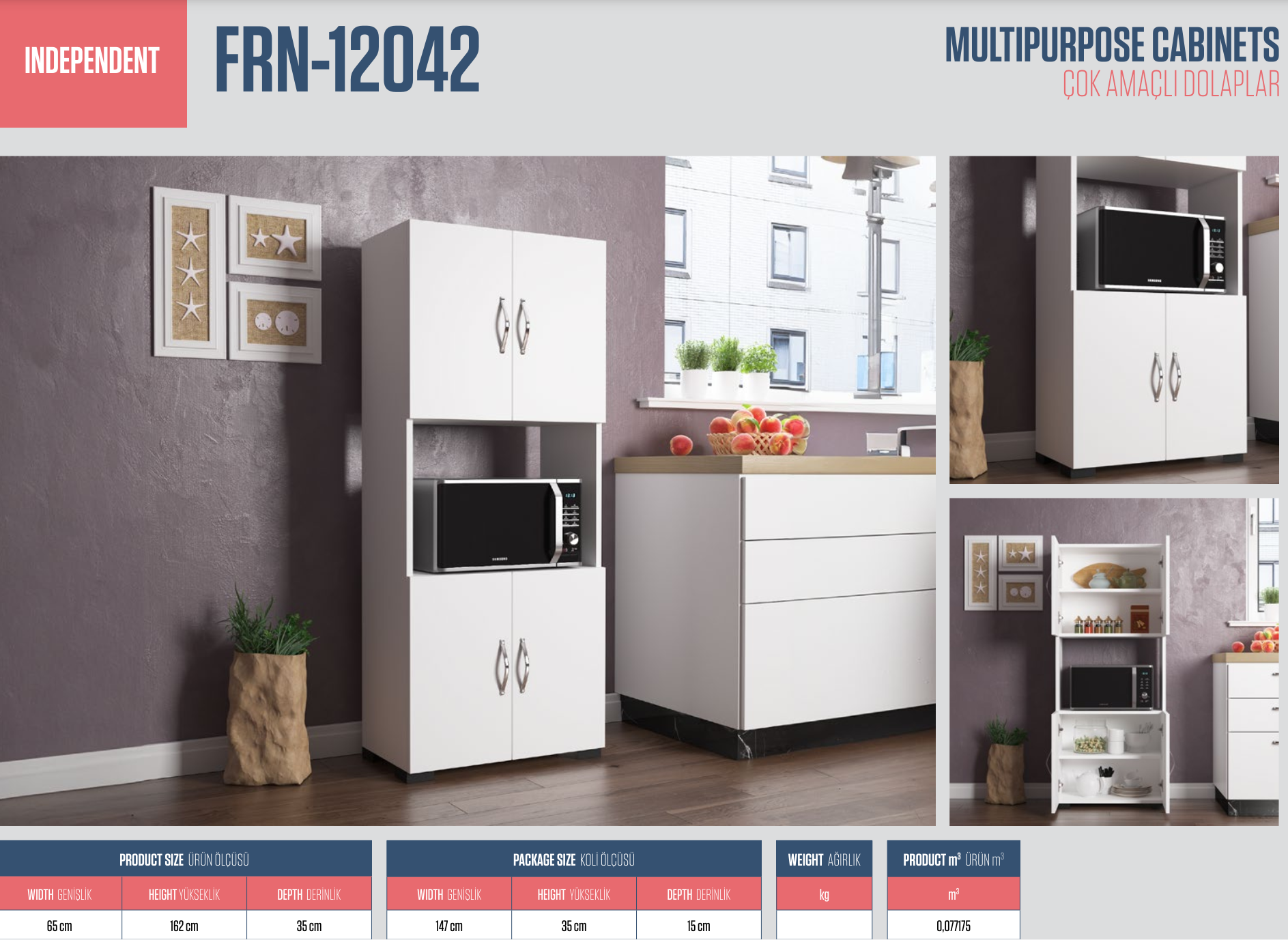 Independent Multi Purpose Cabinet White 65CMx162CMx35CM