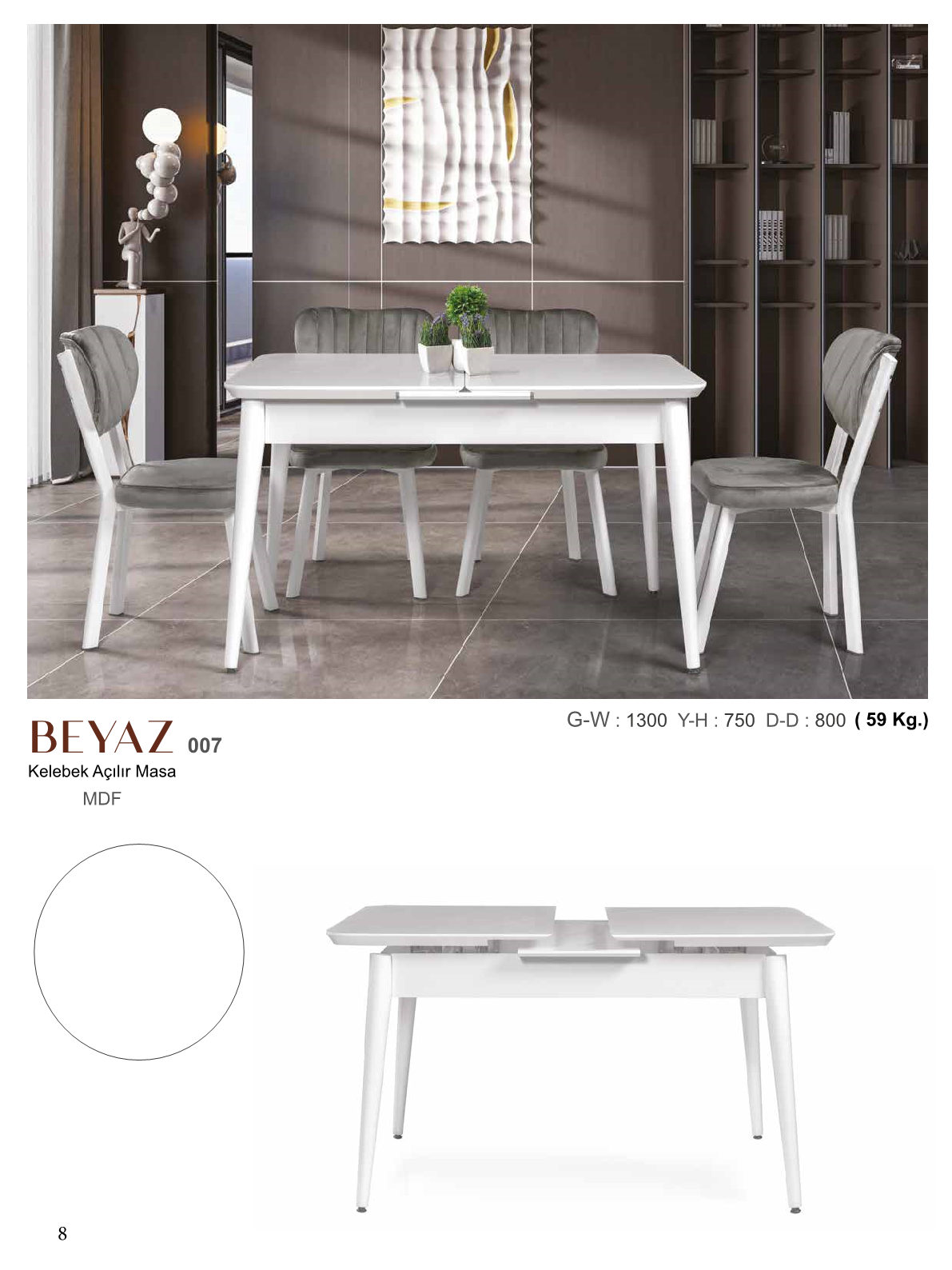 Butterfly Drop Table White Mdflam 130CMx75CMx80CM