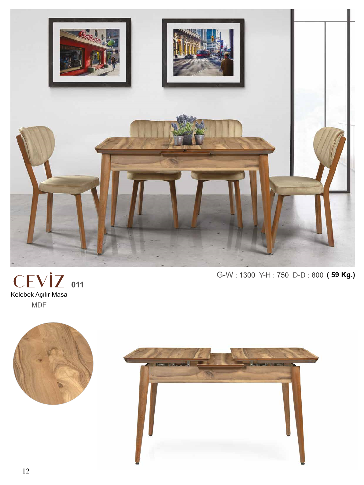 Butterfly Drop Table Walnut Mdflam 130CMx75CMx80CM