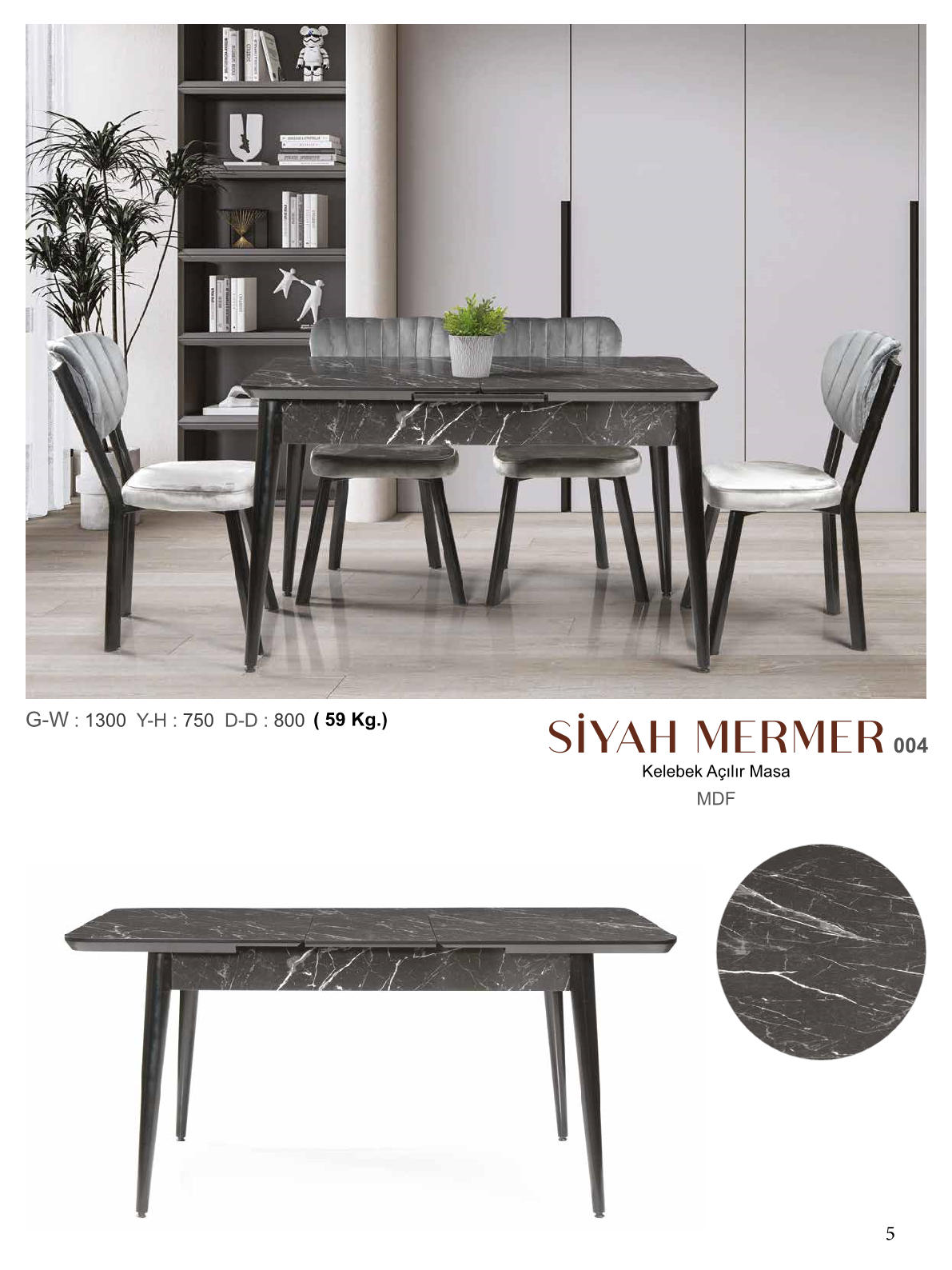 Butterfly Drop Table Black Marble Mdflam 130CMx75CMx80CM