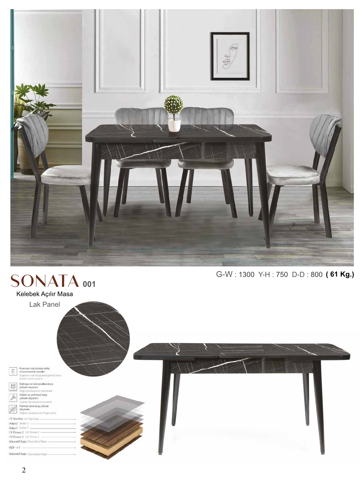 Butterfly Drop Table Sonata Lac Panel 130CMx75CMx80CM
