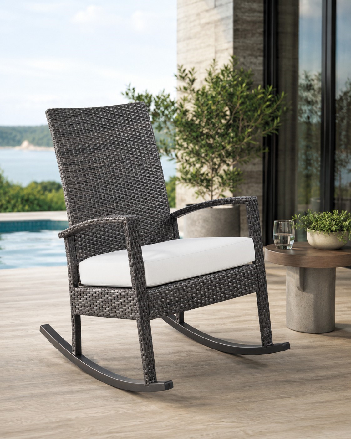 Lounge Swing Chair 1 Person Cushion/Aluminum Body/Pe Rattan Mesh Detail