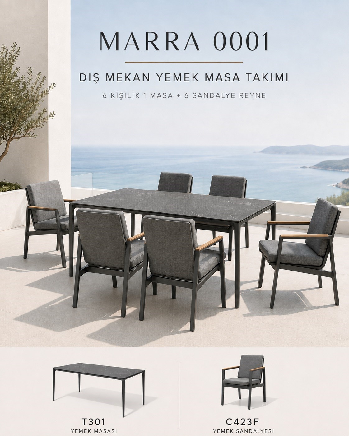 Marra 6 Person Dining Set: 240cm Table And 6 Reyne Chair alumina m
