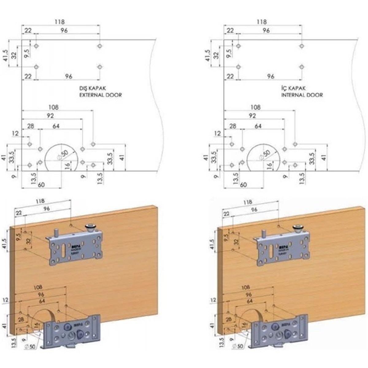 Mepa Sliding Cabinet Rail with Adjustable SKM 80 (2 Sets)