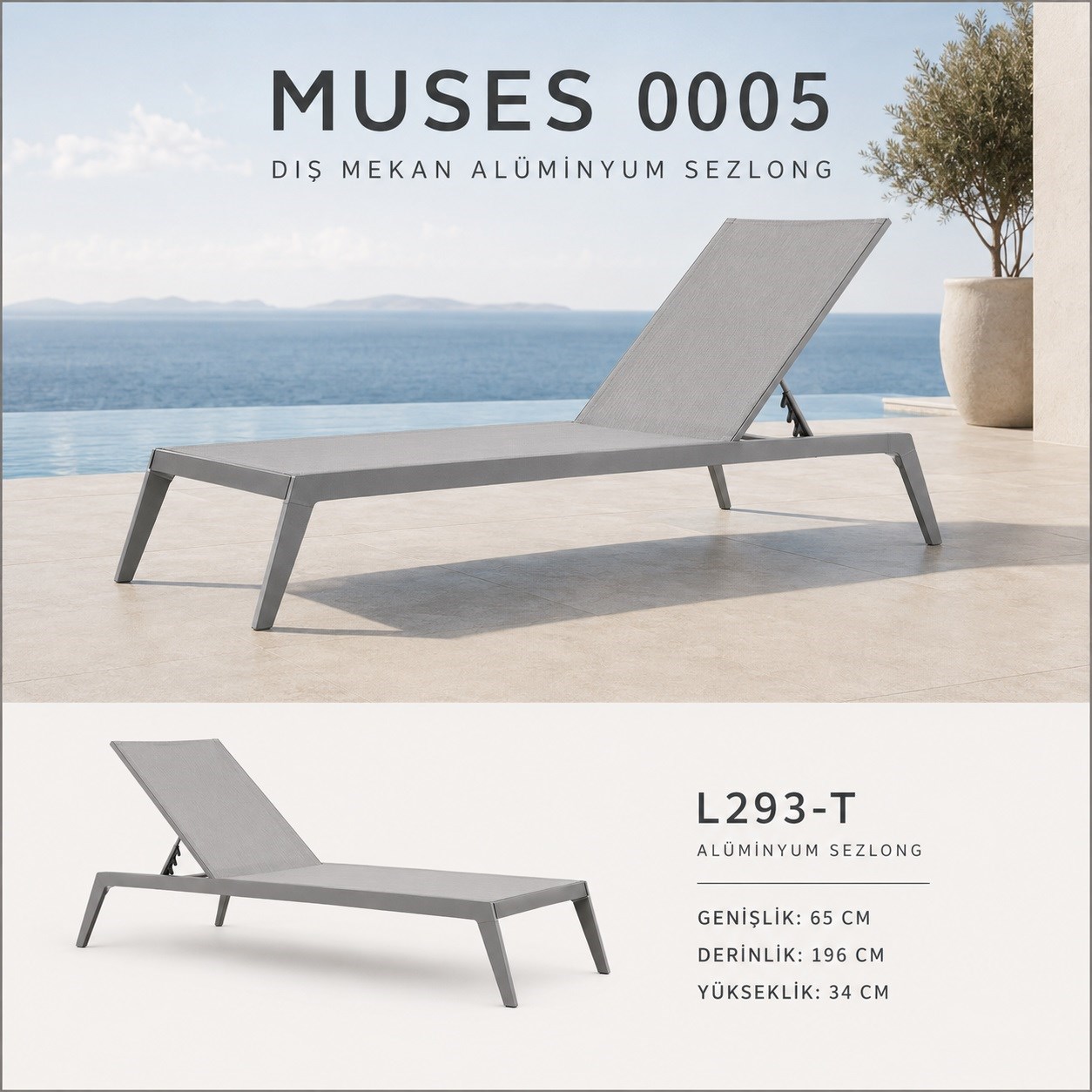 Muses Aluminum Coezlong 192x65x35 cm, Anthracite Fabric alumina m
