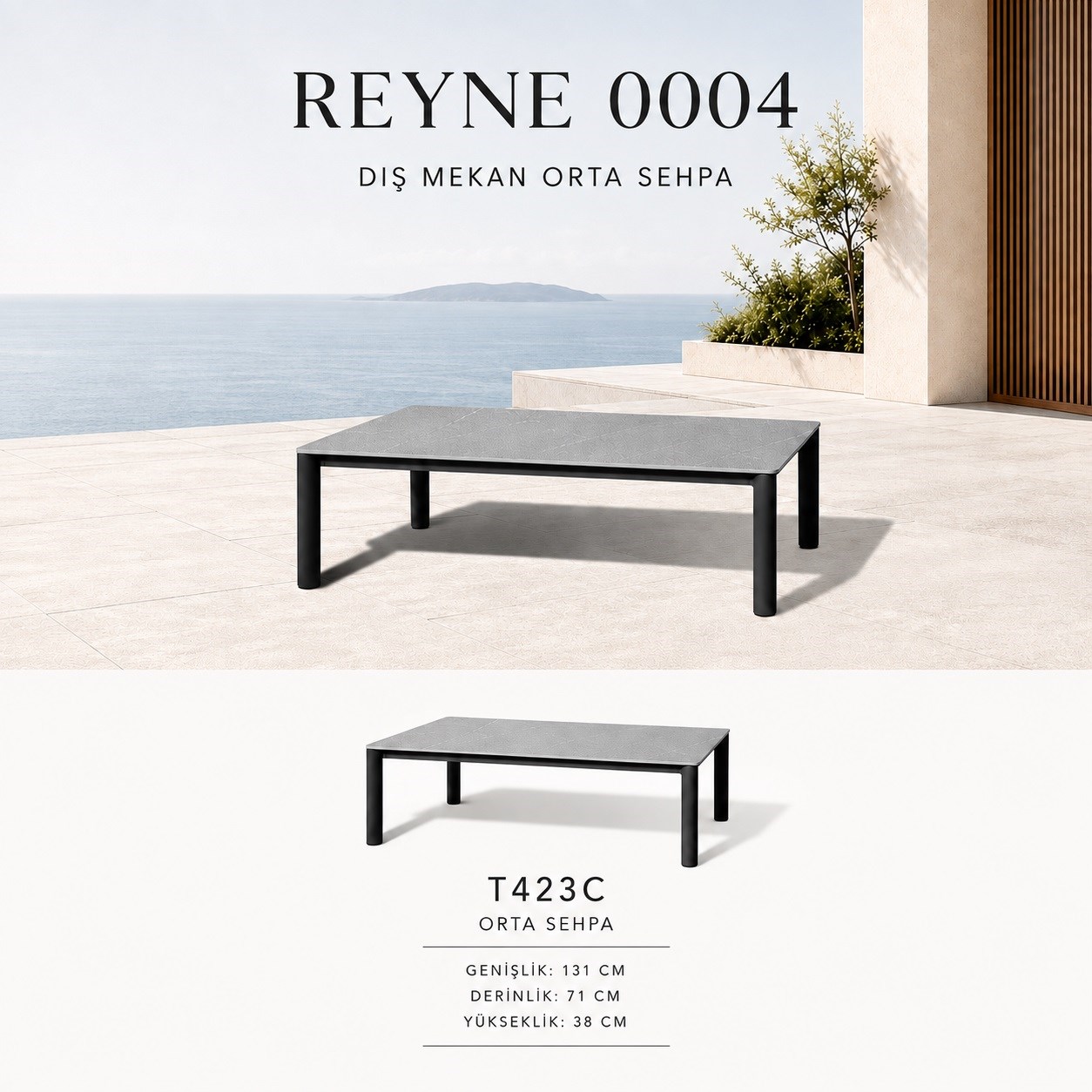Reyne Middle Coffee Table 131x71x38 cm , Grey Sintered Anthracite Body alumina m