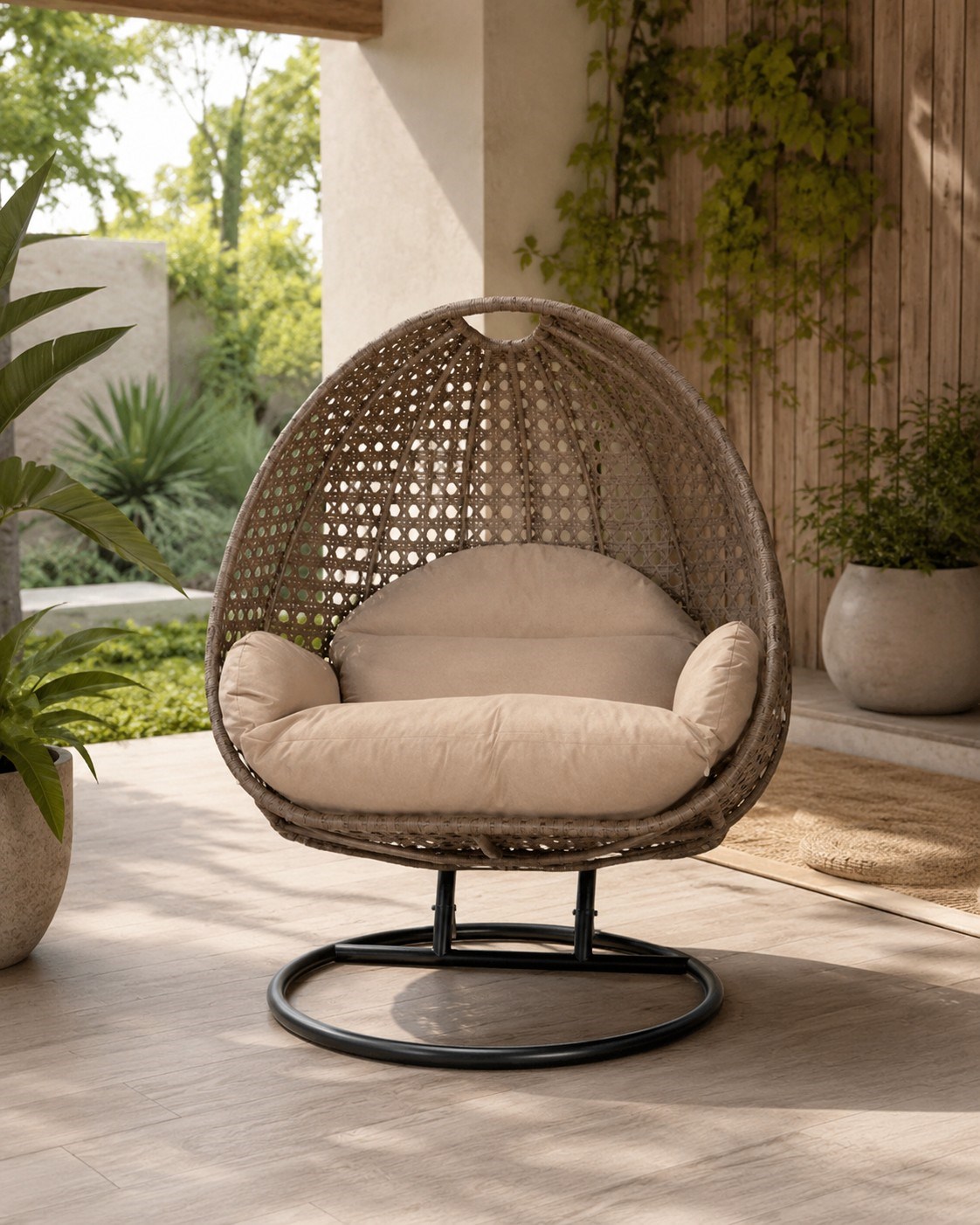Swing Chair 2 Person Iron Body/Minder/Pe Rattan Mesh 120x120x200CM