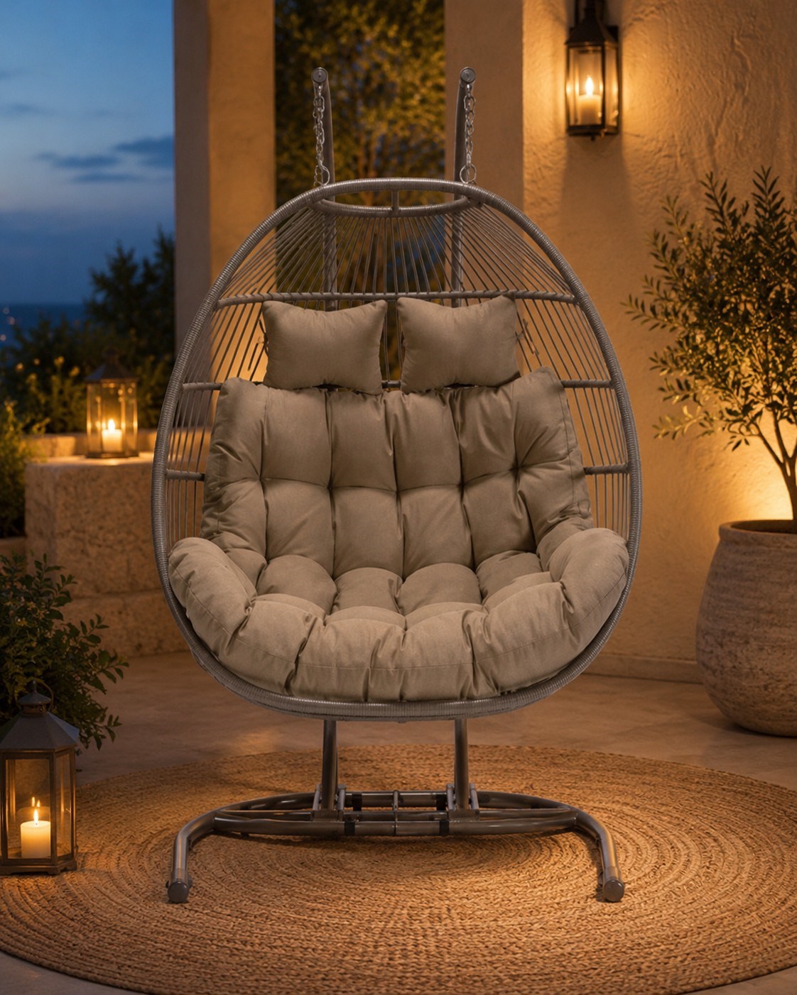 Swing Chair 2 Person Folding Straight Mesh/Waterproof Cushion 130x69x123CM
