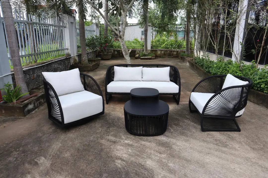Sofa AsianSitting Set Rope 2+1+1+Coffee Table BlackCreamMindr