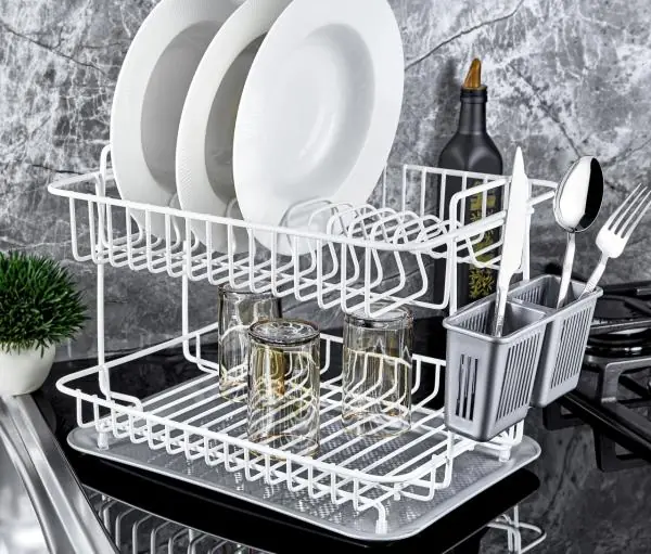 Plate Rack Modern Two Tier White