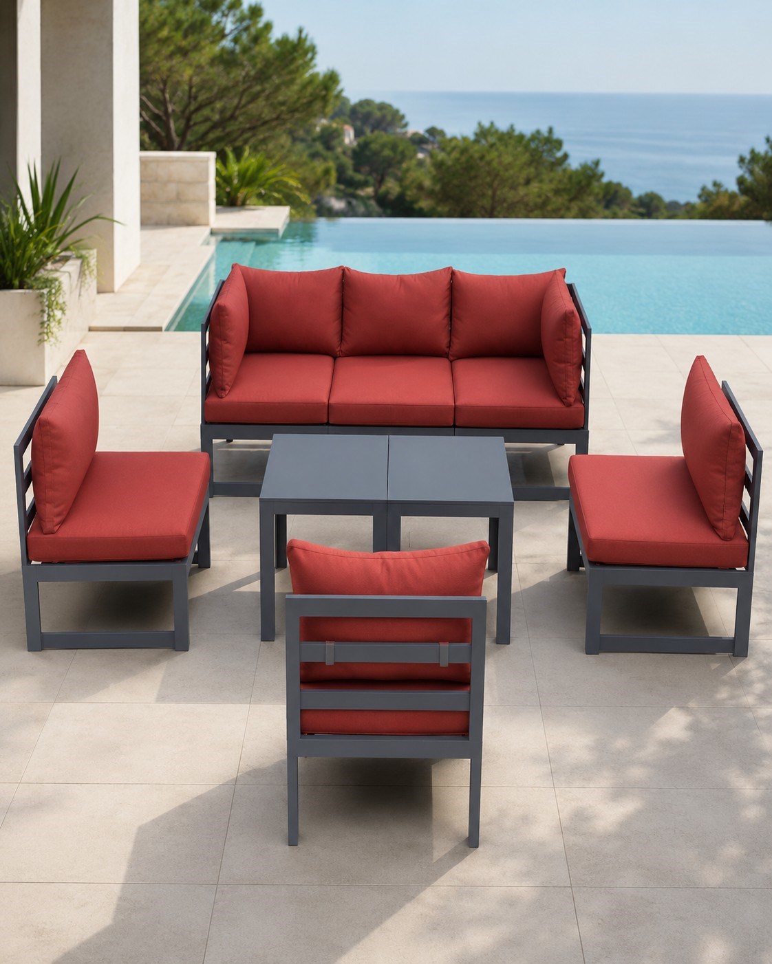 Garden Living Group 2 Corner+4 Intermediate Seat and 2 Coffee Table Aleminium Body