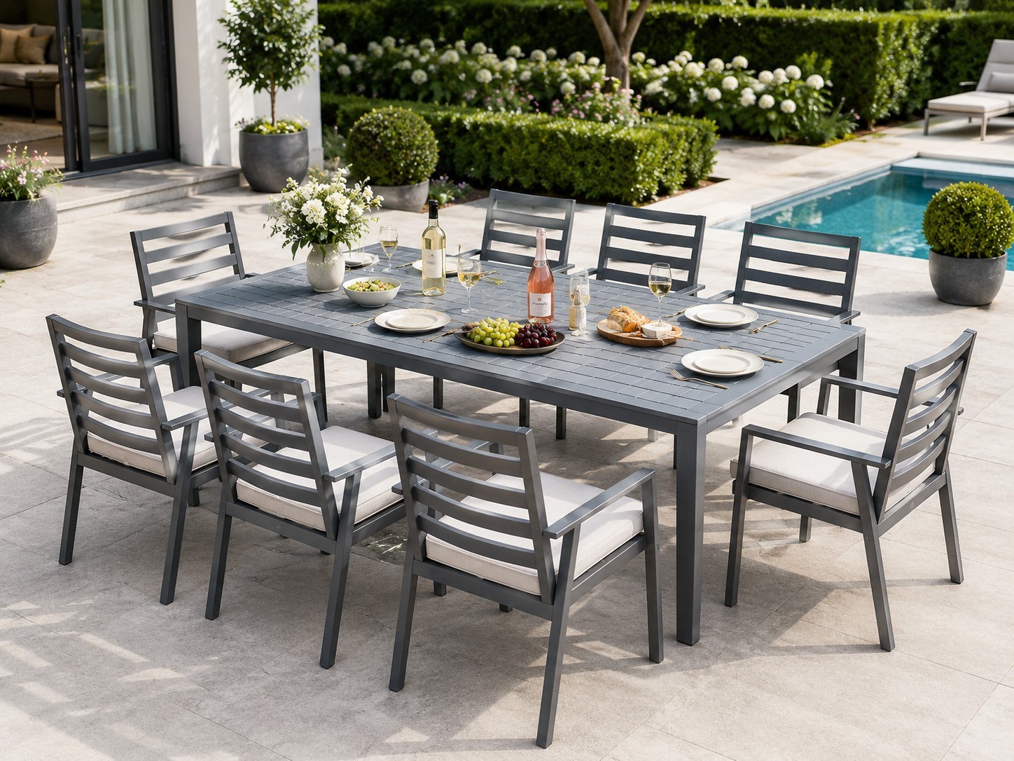 Garden Dining Set 8 Chair+Massage Cushion/Demonte Aluminum Body
