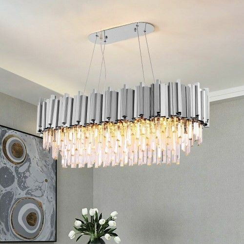 Pendant light Crystal Silver Rectangular E14 HY-P006