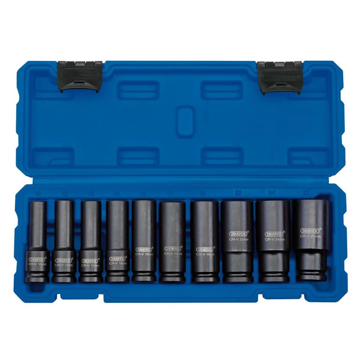 Draper Socket Set Black 6-Point 10 Piece 1/2