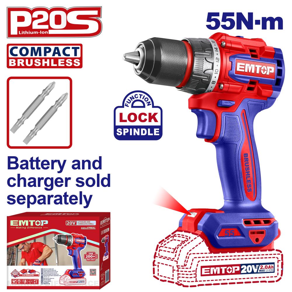 Emtop Cordless Drill Impulse-free 20V/55Nm(Only Tool)