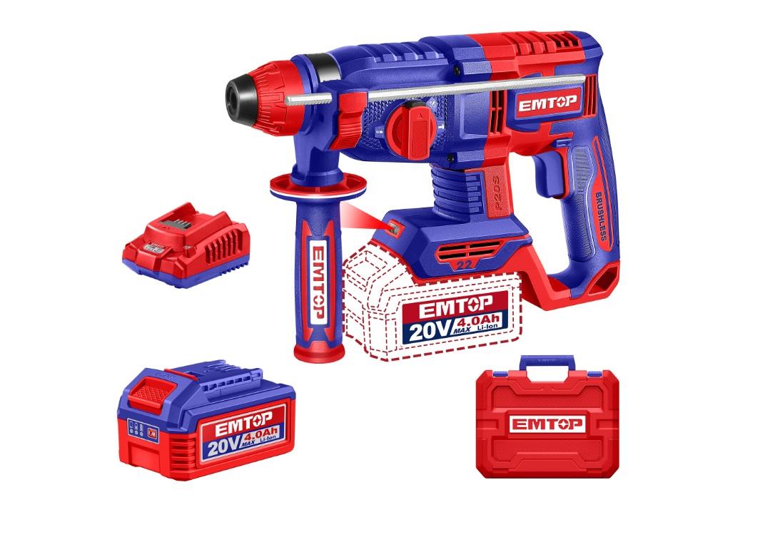 Emtop Cordless Drill Breaker/Delici SDS-PLUS 22MM 20V (4Ah Battery+Chargerer)