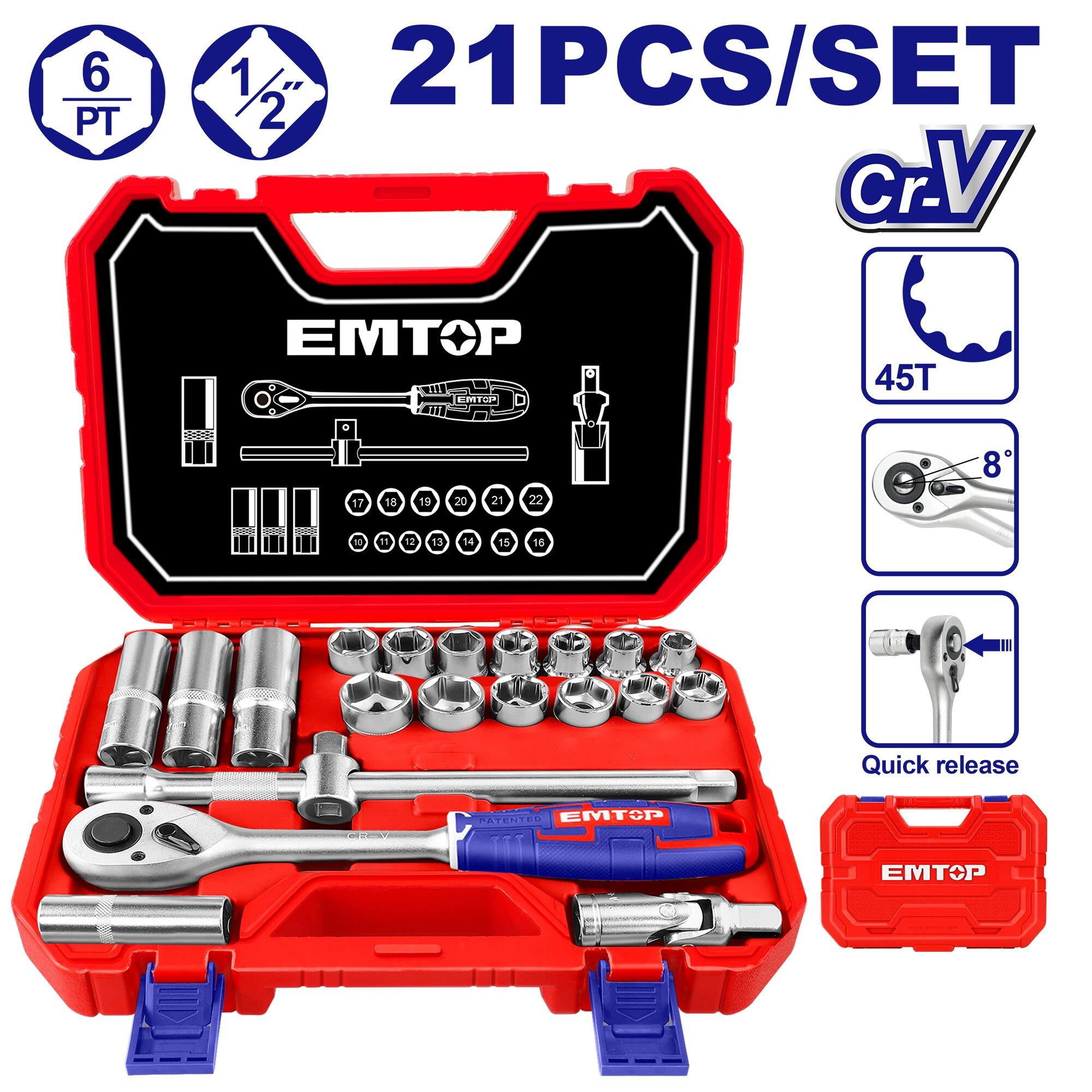 Emtop Socket Set 1/2'' 21 Piece
