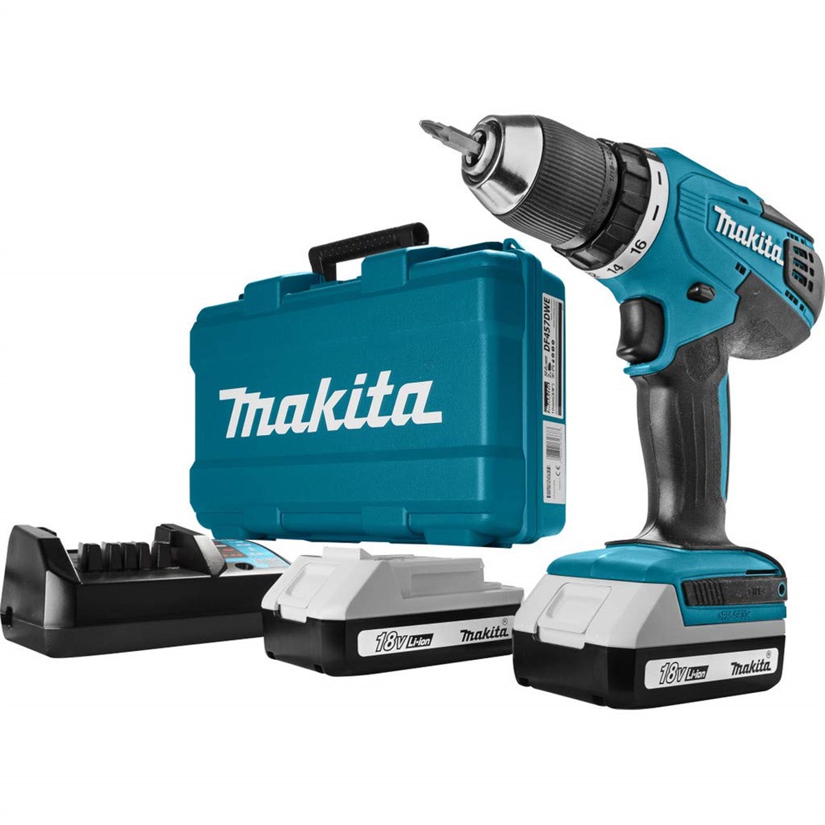Makita Drill Cordless 18V Lithium (2 Battery+Chargerer+Canta)