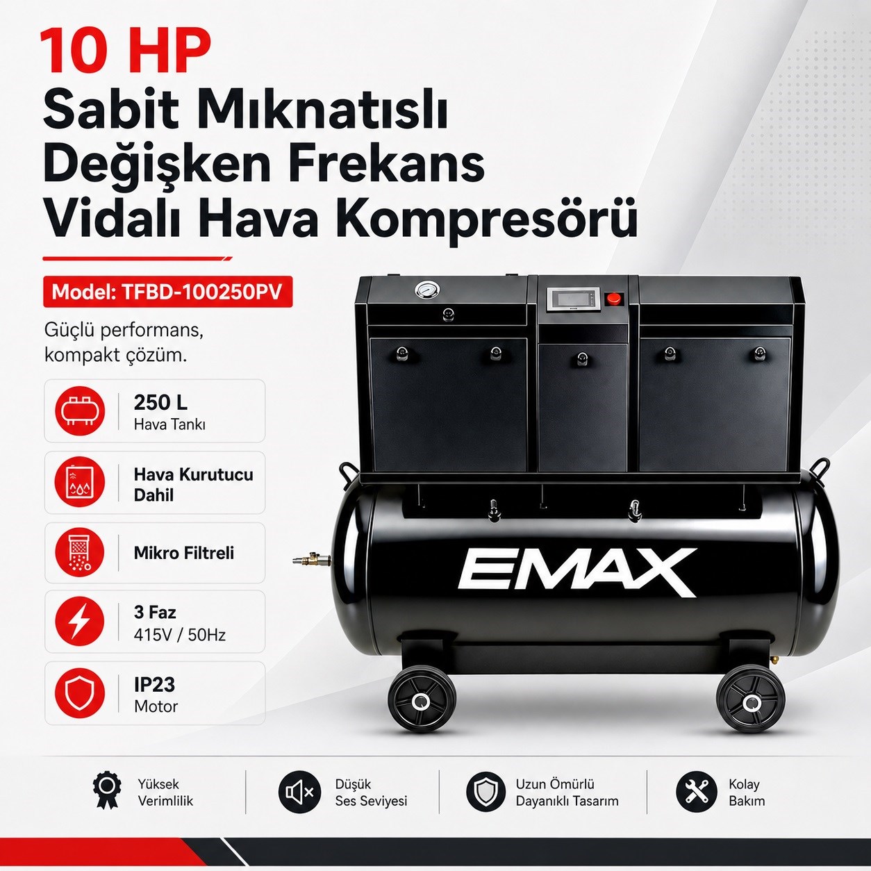 Max Compressor Screw Triphase 415V/50HZ 10HP 250L