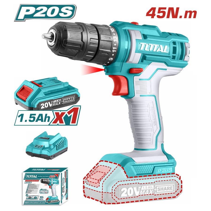 Total Cordless Drill Impulse-free 20V/45Nm (2Ah Battery+Chargerer)