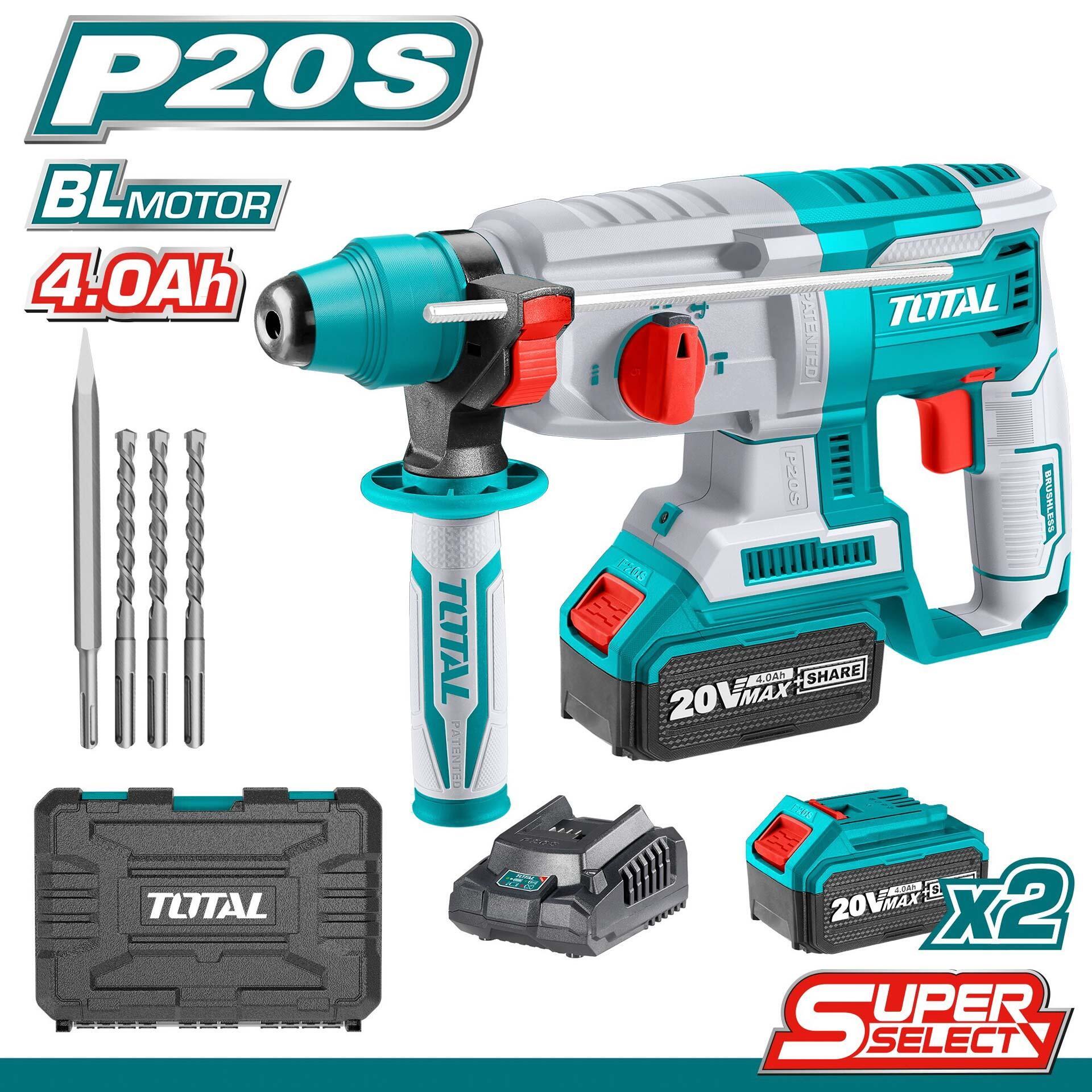 Total Cordless Drill Breaker/Delici 20V SDS-MAX 26MM (2X4Ah Battery)