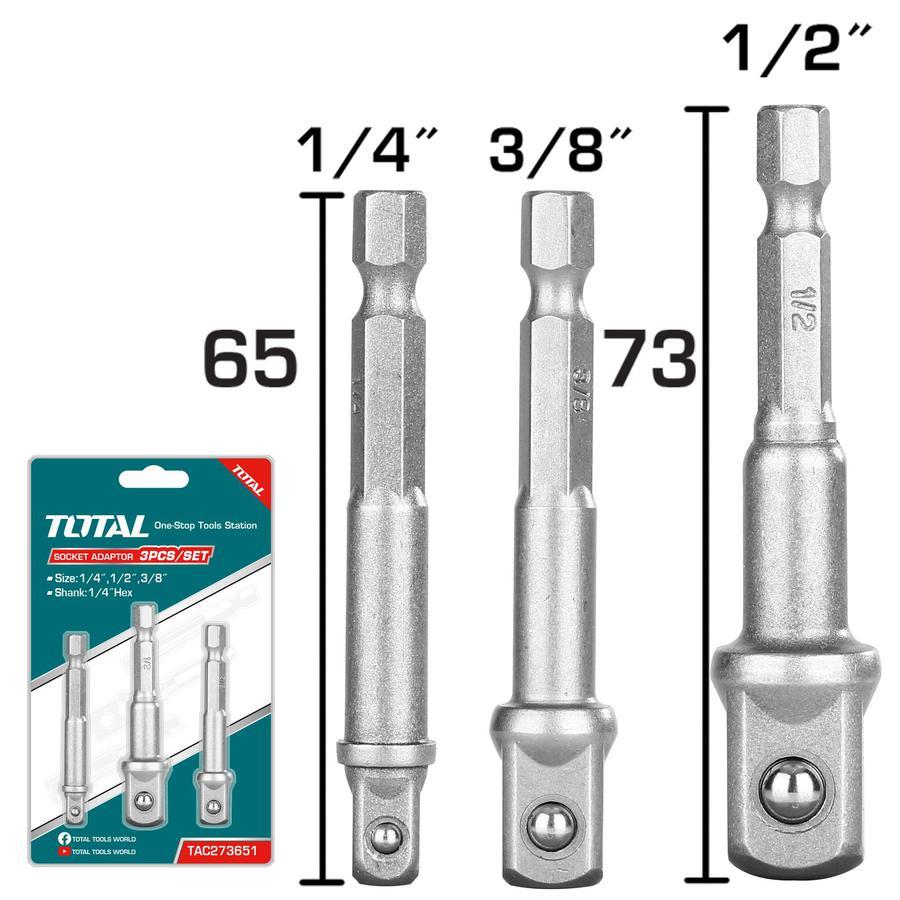 Total Drill Bit Adaptor Kit 65Mm 1/4' 3/8''' 1/2'' (3 Name)