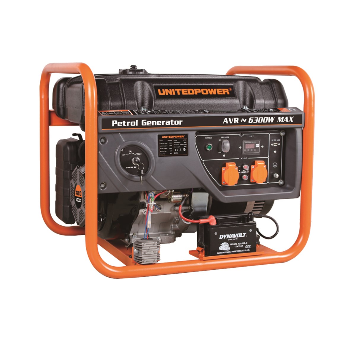 United Power Generator 6.3KW 7.9 KVA Gasoline Starter-Wheel (Battery Extra)