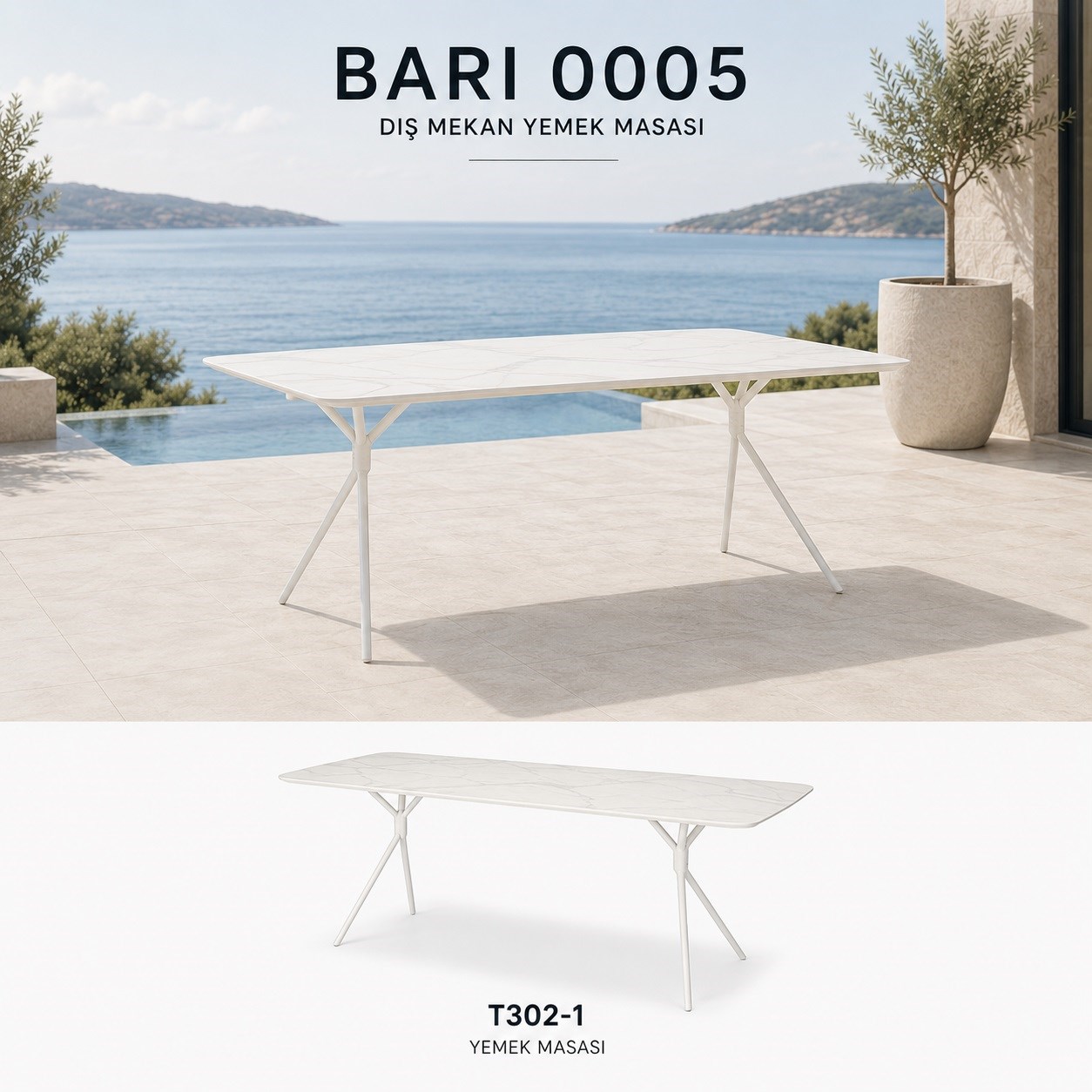 Bari Dining Table 240x100x75 cm , White Sintered Stone alumina m