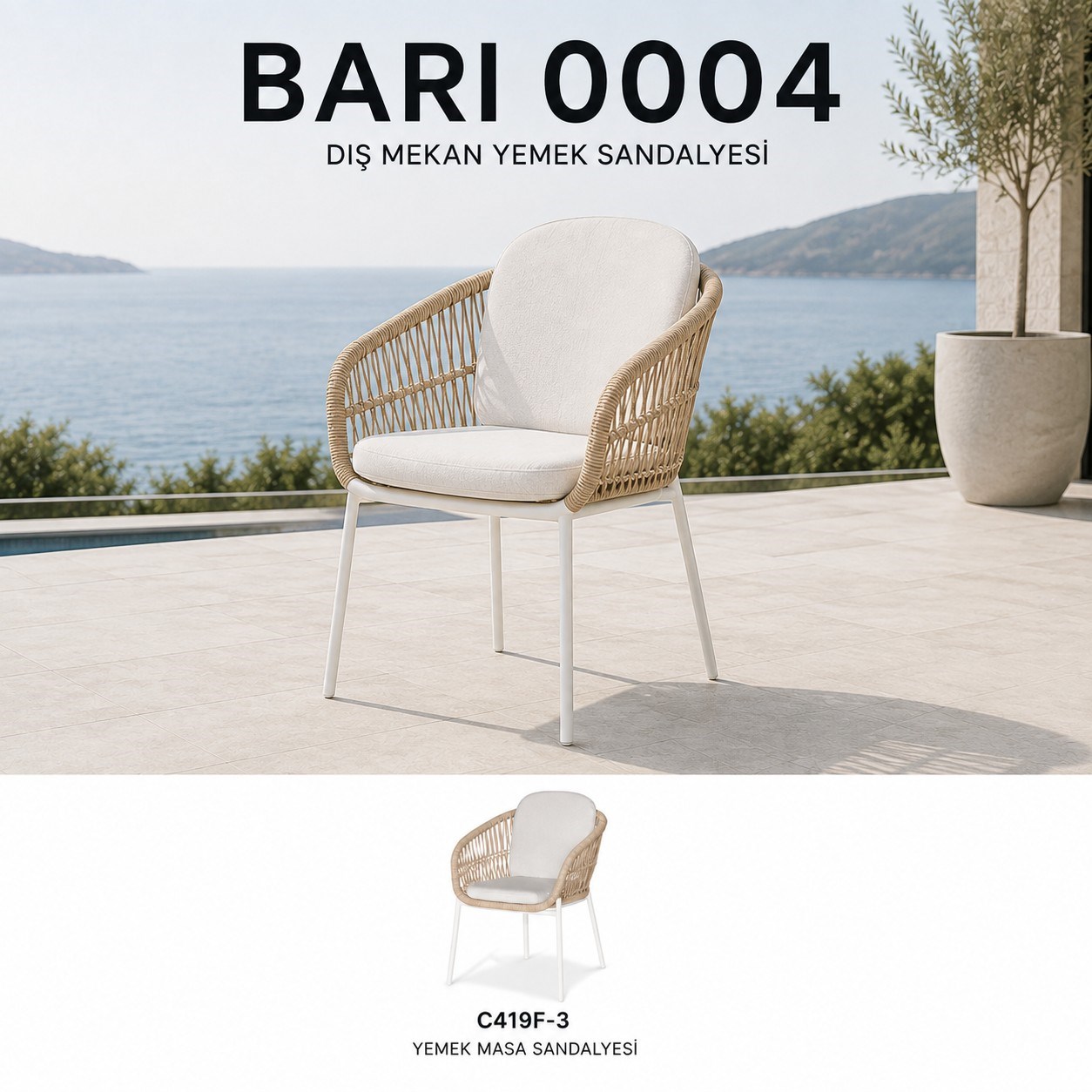 Bari Dining Chair 62x63x77 cm , Cream Cushioned White alumina m